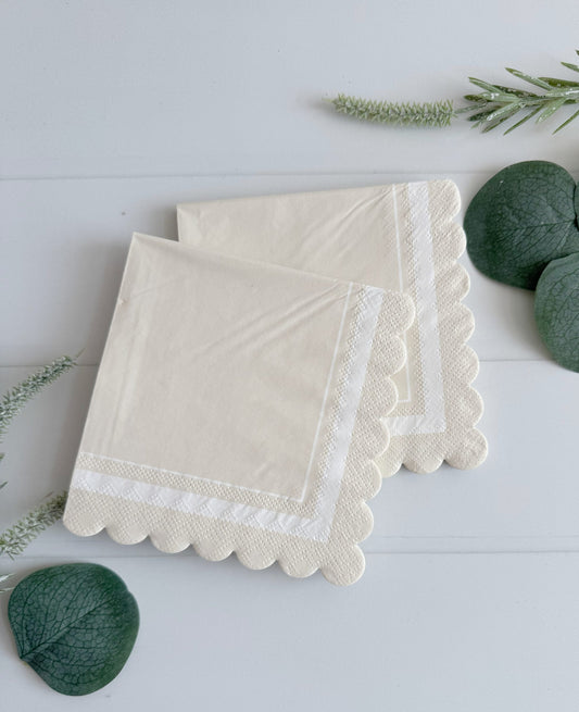 Cream Scalloped Cocktail Napkins