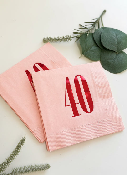 40th Birthday Napkins Pink & Red Foil - Retro Milestone Party - Set of 16