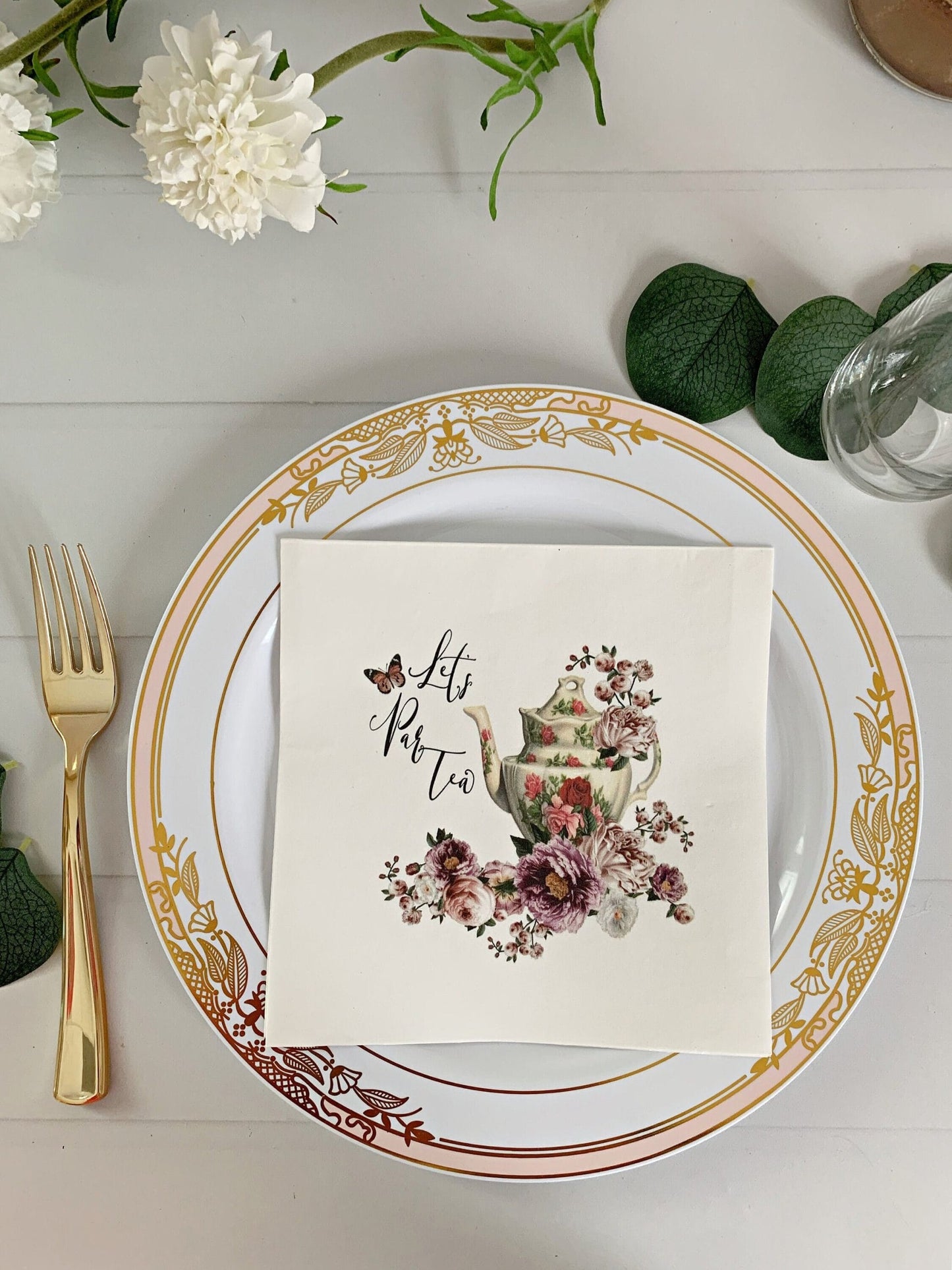 Let's Par-Tea Luncheon Napkins - Floral Tea Party Napkins with Teacup Design | EnFete Party