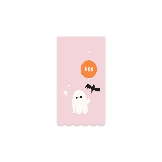 Pink Scalloped Ghost Dinner Napkin with Boo Balloon Motif | EnFete Party