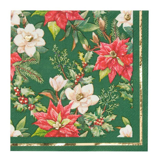 Emerald Green Poinsettia Cocktail Napkins