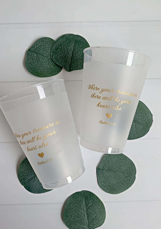 Where Your Treasure Is Frosted Cups 12 oz Gold - Wedding Bridal Shower Engagement Party Set of 8