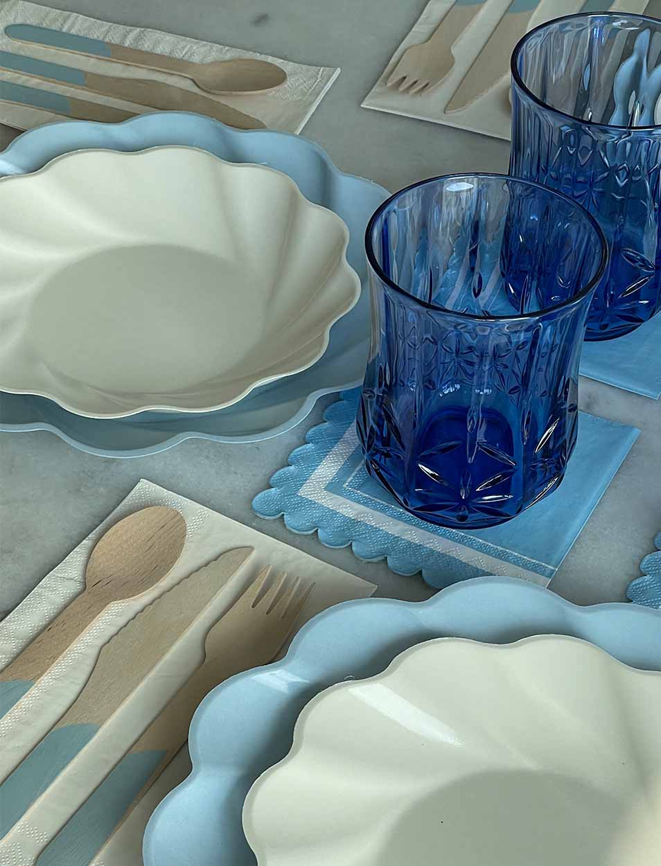 Baby Blue Scalloped Cocktail Napkins