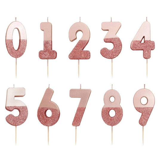 Rose Gold Glitter Number 1 Birthday Candle | First Birthday Cake Topper | 3" Tall Candle | EnFete Party