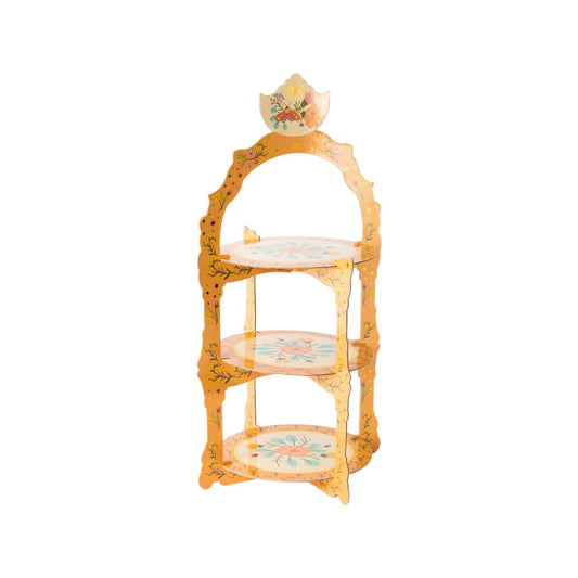Peach Floral 3-Tier Cupcake Stand - Tea Party Dessert Display for Bridal Showers