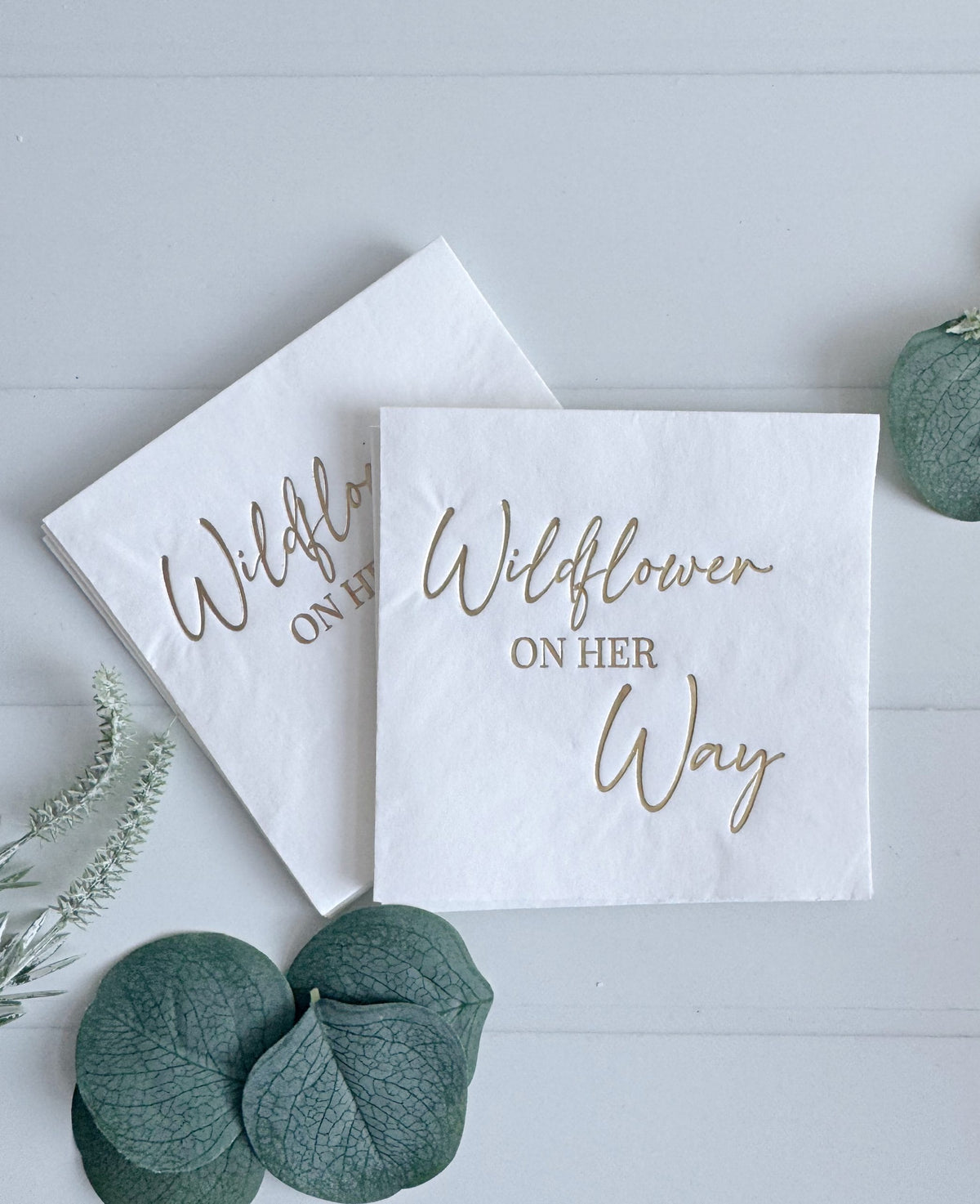 Wildflower Baby Shower Napkins Gold Foil Cocktail Napkins Set of 16 - Spring Garden Party | EnFete Party