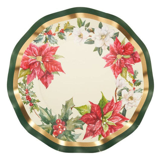 Cream with Poinsettia Dessert Plates | EnFete Party