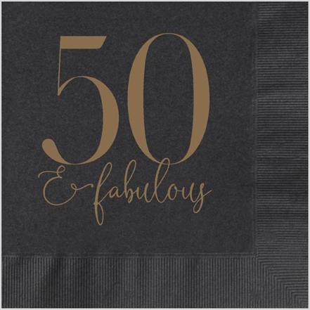 50 and Fabulous Cocktail Napkins - Black with Gold Foil Birthday Napkins
