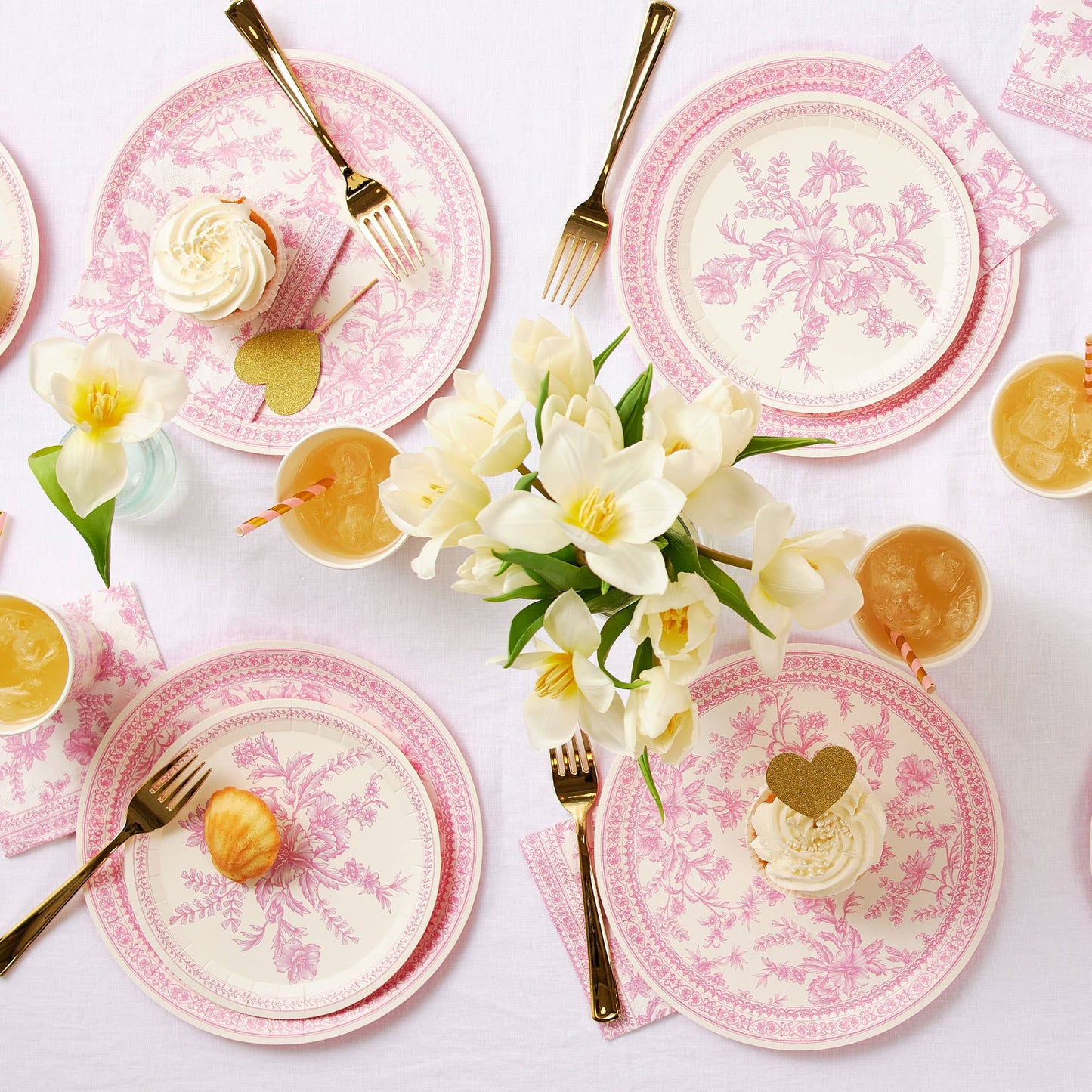 Pink Toile Small Paper Plates- Dessert | EnFete Party