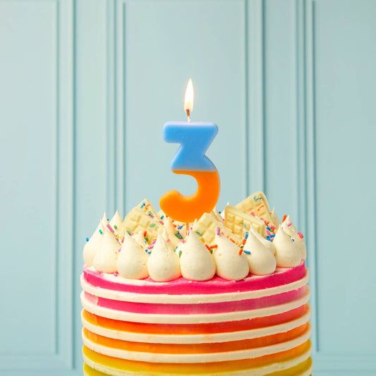 Number 3 Birthday Candle - Orange Third Birthday Cake Topper | EnFete Party