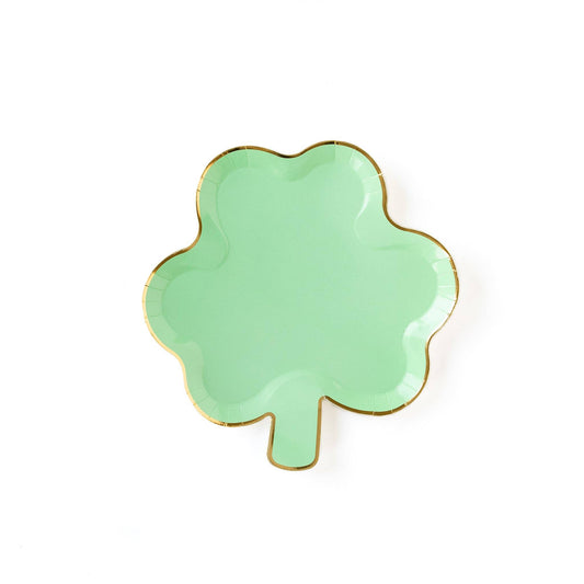 Shamrock Shaped Dessert Plates with Gold Foil | 8" St. Patrick's Day Party Plates | Set of 8 | EnFete Party