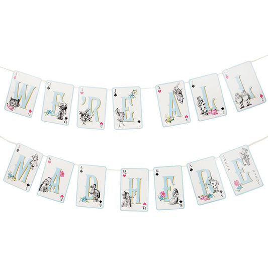 We're All Mad Here Paper Bunting 10 Feet - Alice in Wonderland Tea Party Decorations | EnFete Party