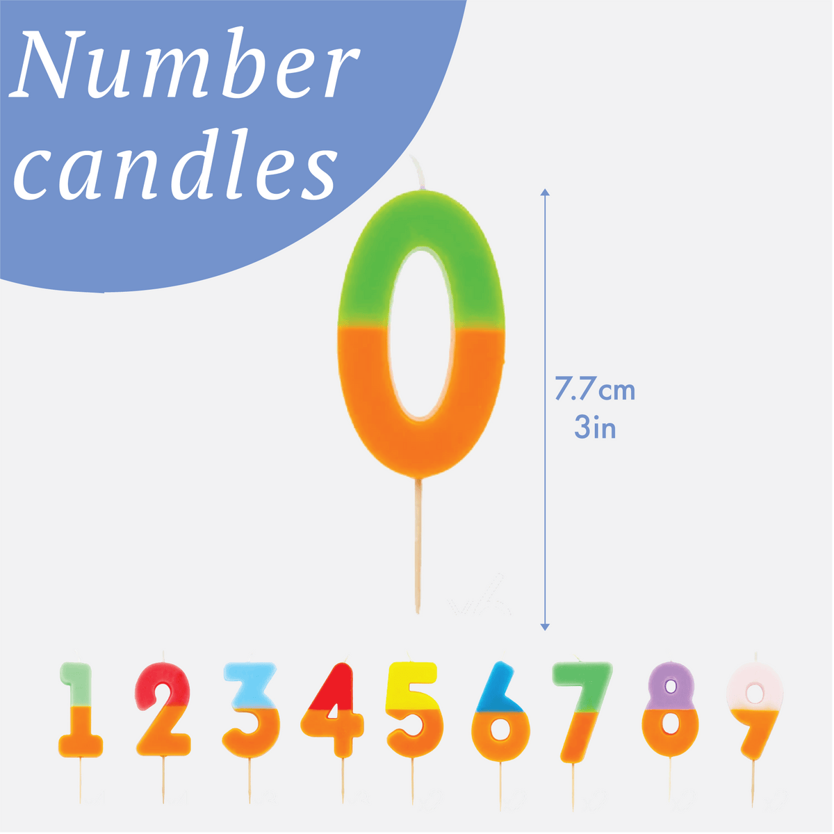 Number 7 Birthday Candle - Green & Orange Ombre | 3 Inch Cake Topper | EnFete Party