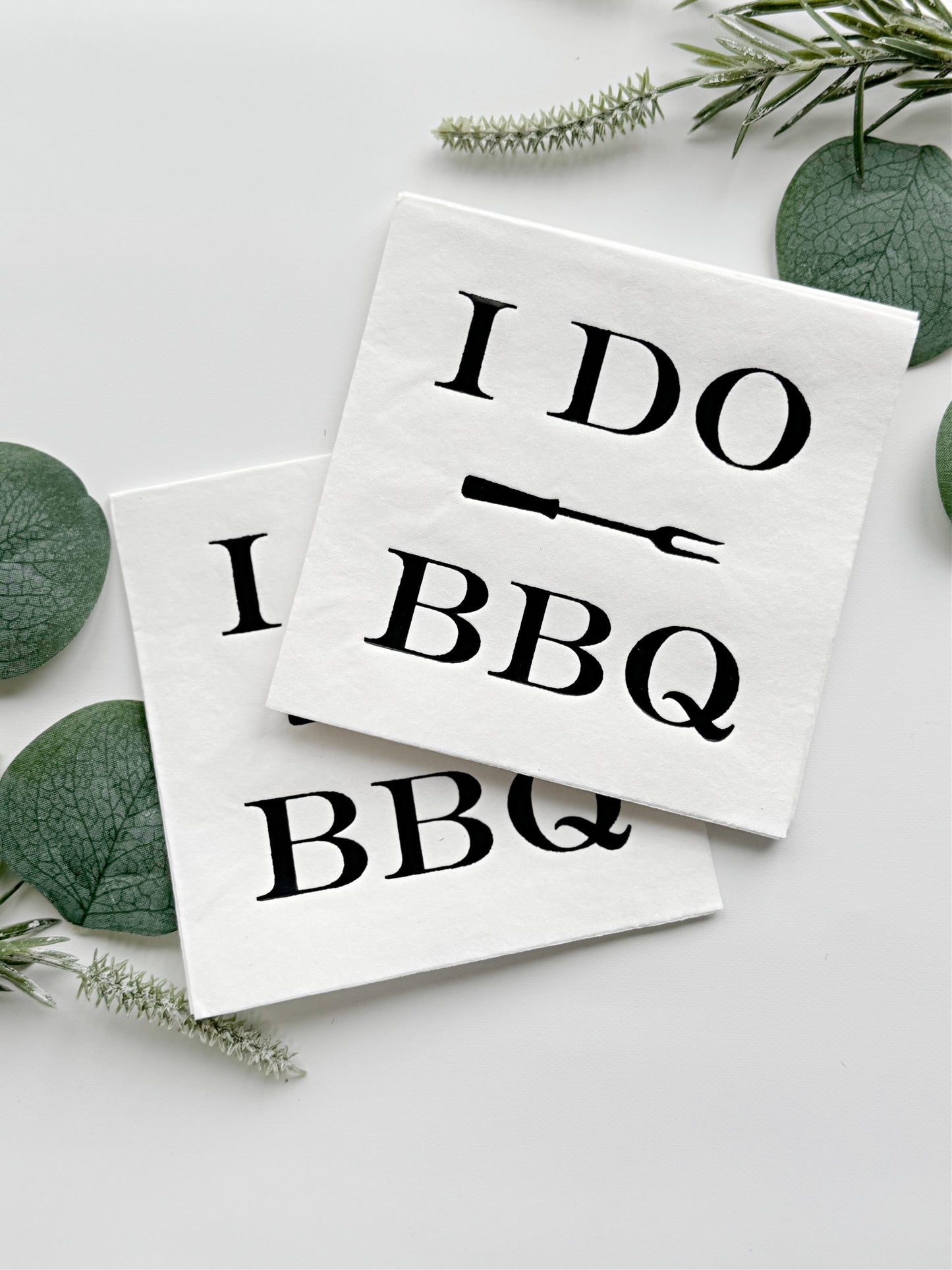 I Do BBQ Beverage Napkins - Set of 16 Matte Black Embossed Cocktail Napkins on White