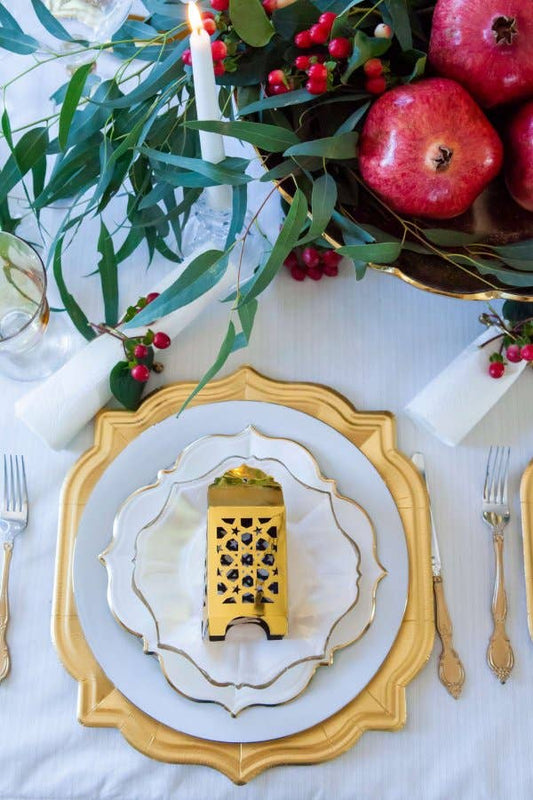 White Luncheon Plates with Gold Edge | EnFete Party
