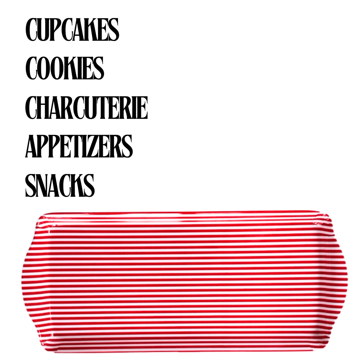 Red Stripe Melamine Tray Reusable Party Platter for Snacks, Appetizers & Desserts | EnFete Party
