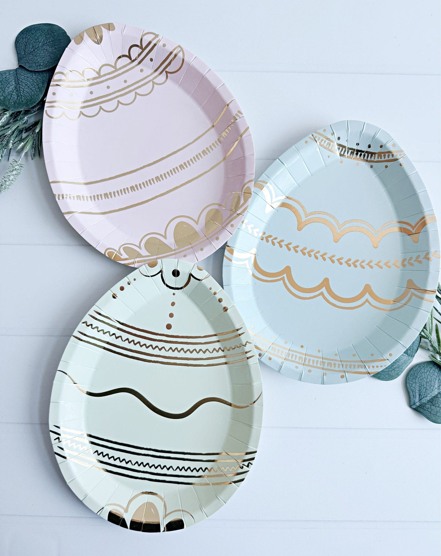 Pastel Gold Easter Egg Plates - Luxury Party Supplies Shaped 9ct | EnFete Party