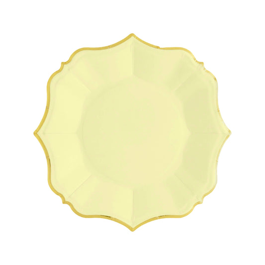 Canary Yellow Dessert Plates Gold Foil Edge - Birthday Party Bridal Shower Plates Set of 8