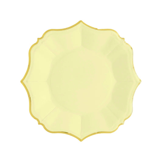 Canary Yellow Dessert Plates Gold Foil Edge - Birthday Party Bridal Shower Plates Set of 8 | EnFete Party