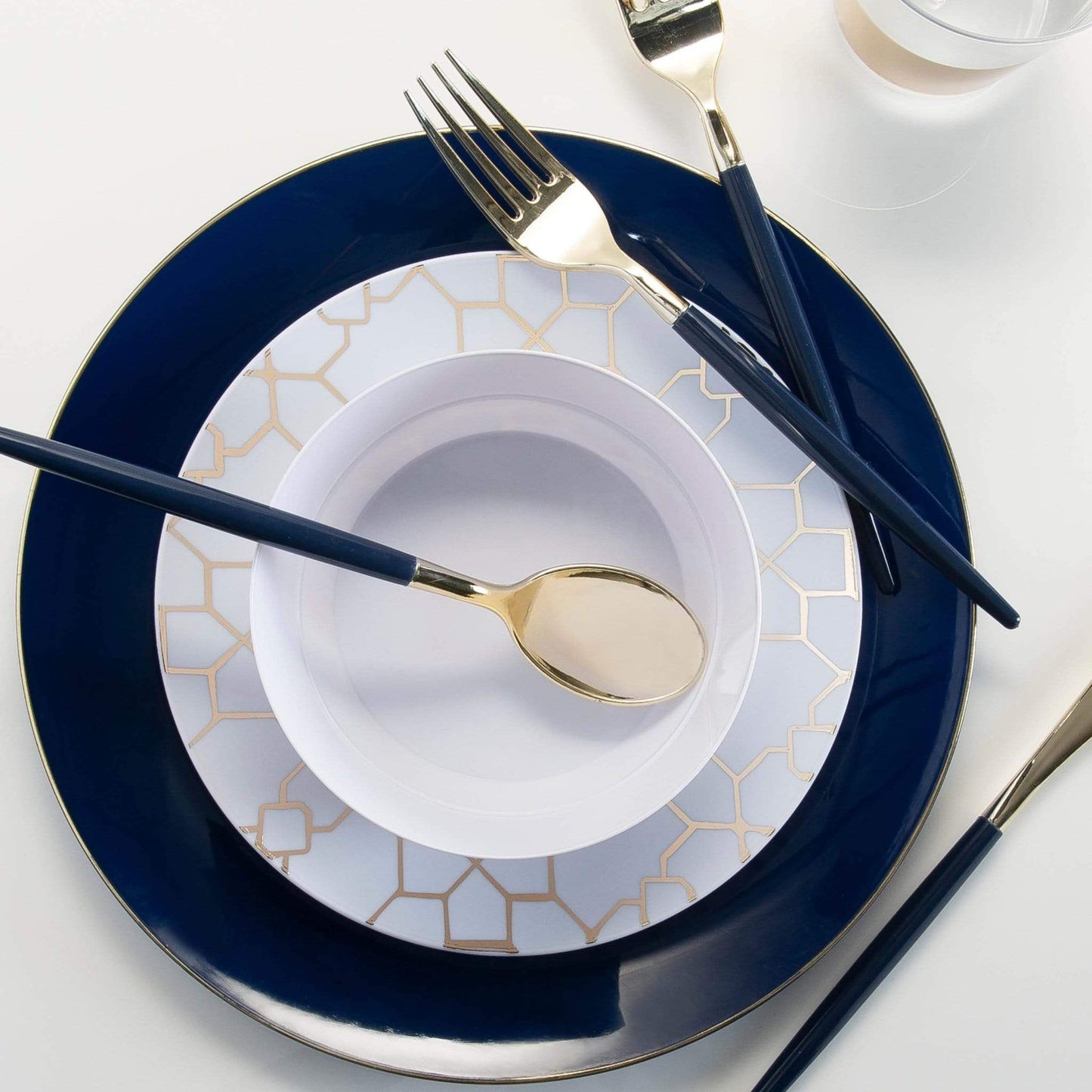 Navy Blue with Gold Dinner Plates - Plastic