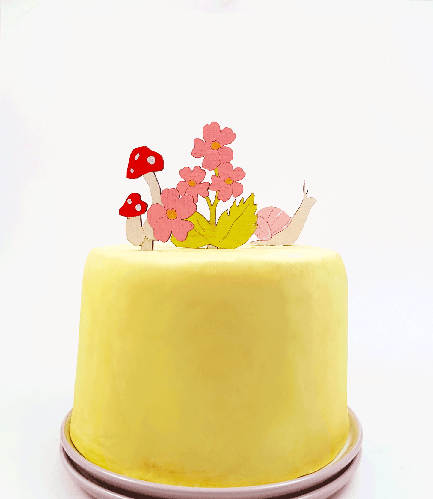 Mushroom and Flower Cake Topper Yellow Mushrooms