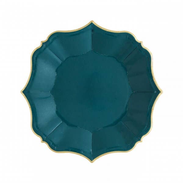 Teal Scalloped Dessert Plates 8 Inch - Fresh Off the Market Baby in Bloom Baby Shower Set of 8 | EnFete Party