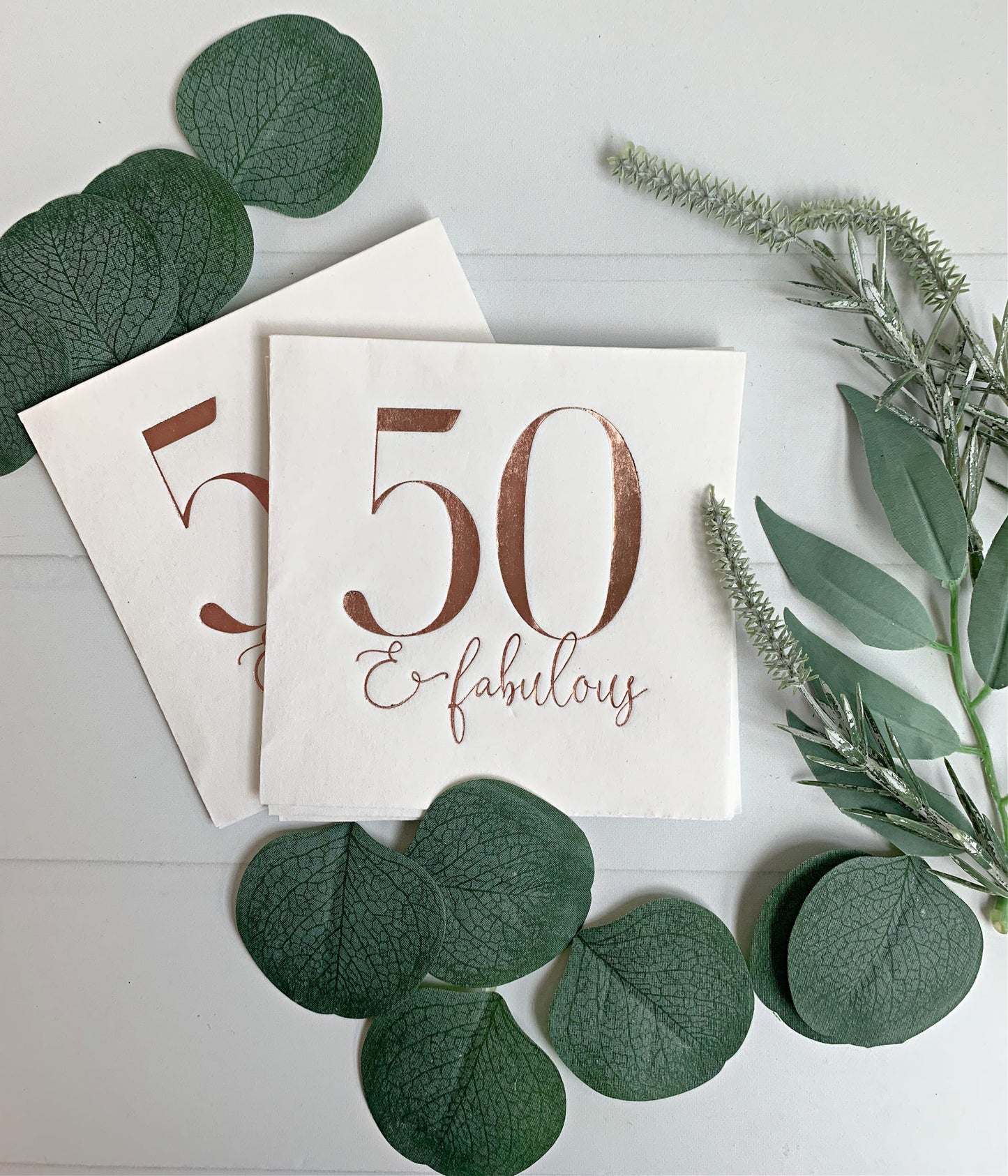 50 & Fabulous Cocktail Napkins- Rose Gold