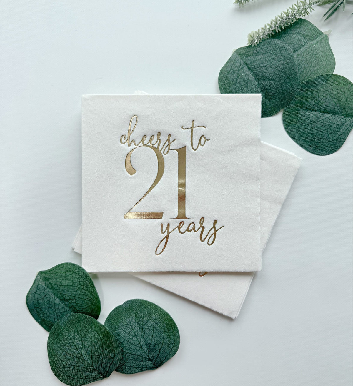 Cheers to 21 Years Cocktail Napkins - Gold on White | EnFete Party