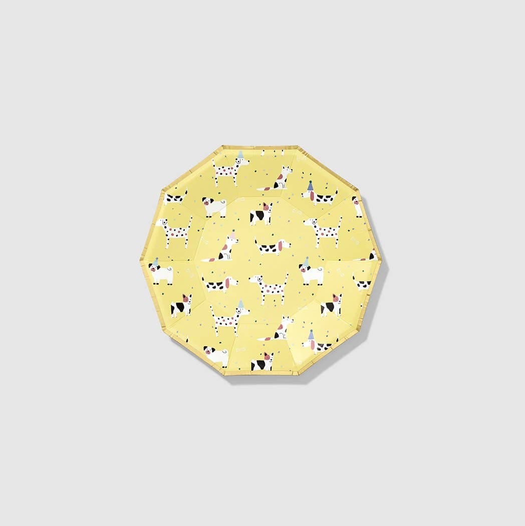 Puppy Party Plates Yellow 7.25 Inch - Dog Birthday Puppy Adoption Party Dessert Plates Set of 10 | EnFete Party