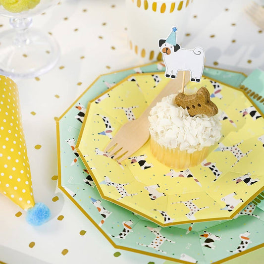 Puppy Party Plates Yellow 7.25 Inch - Dog Birthday Puppy Adoption Party Dessert Plates Set of 10 | EnFete Party