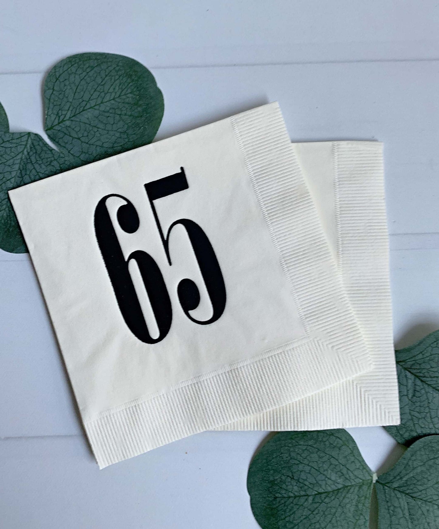 65th Birthday Napkins - Ivory & Black