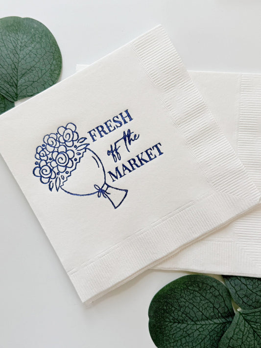 Fresh Off the Market Bridal Shower Napkins Navy & White - Set of 16 | EnFete Party