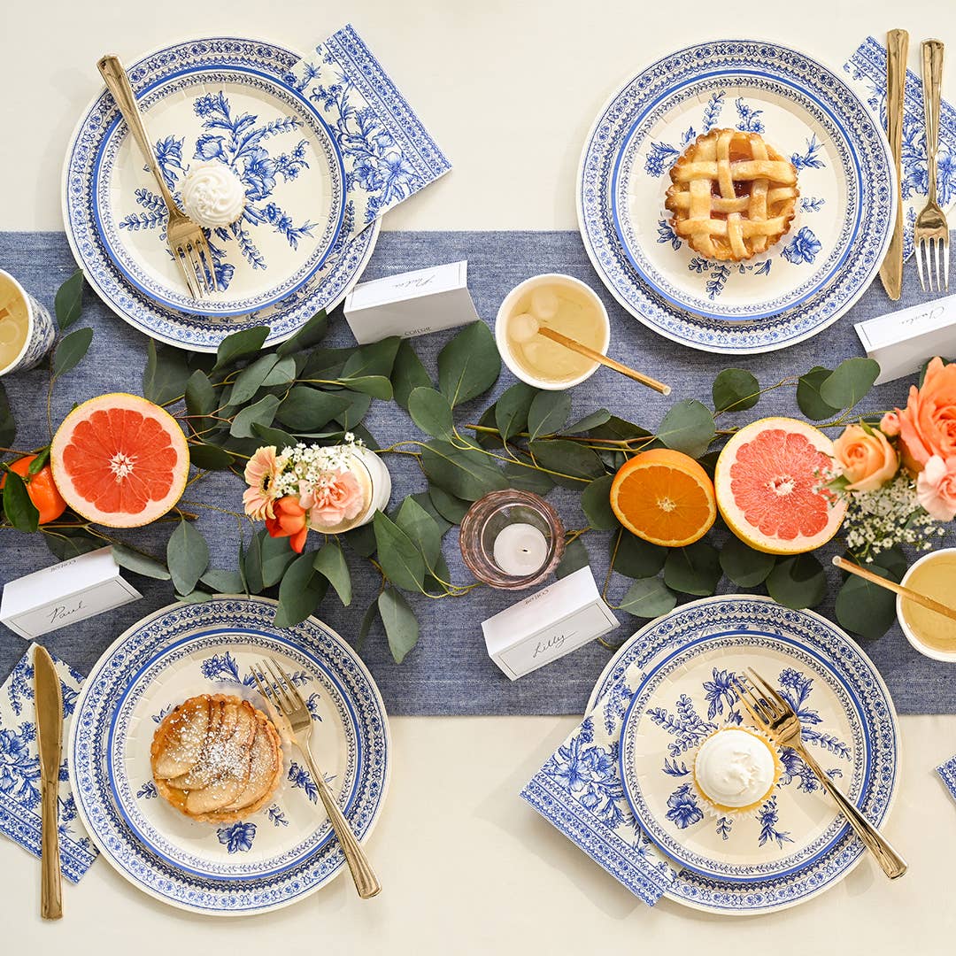 Blue Toile Dessert Plates - Bold Floral | EnFete Party