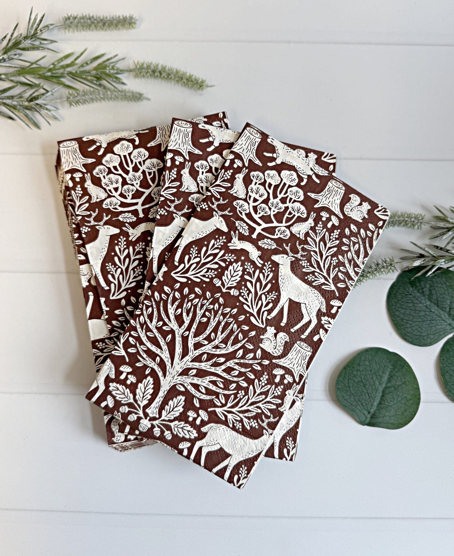 Woodland Toile Dinner Party Napkins - Charming Forest Home Entertaining (24 Pack)