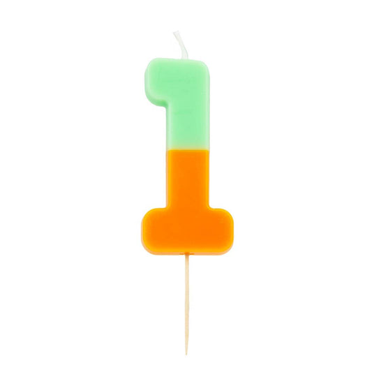 Groovy Number 1 Candle - Orange Ombre Birthday Cake Topper | EnFete Party