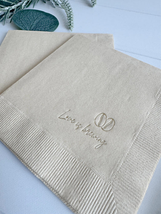 Love is Brewing Cocktail Napkins - Coffee Bridal Shower & Wedding Party Supplies | EnFete Party