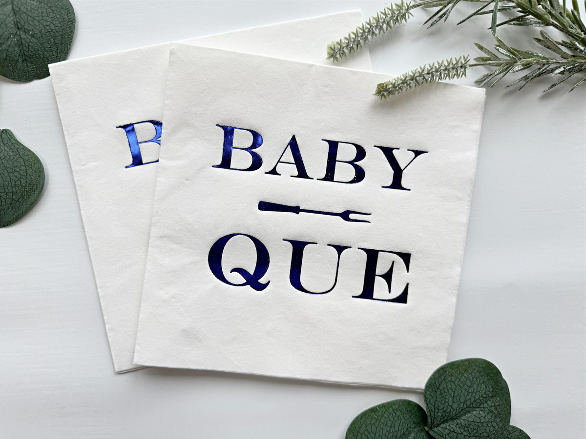 Baby Que Napkins Blue Foil - BBQ Baby Shower Luncheon Napkins Set of 16 | EnFete Party