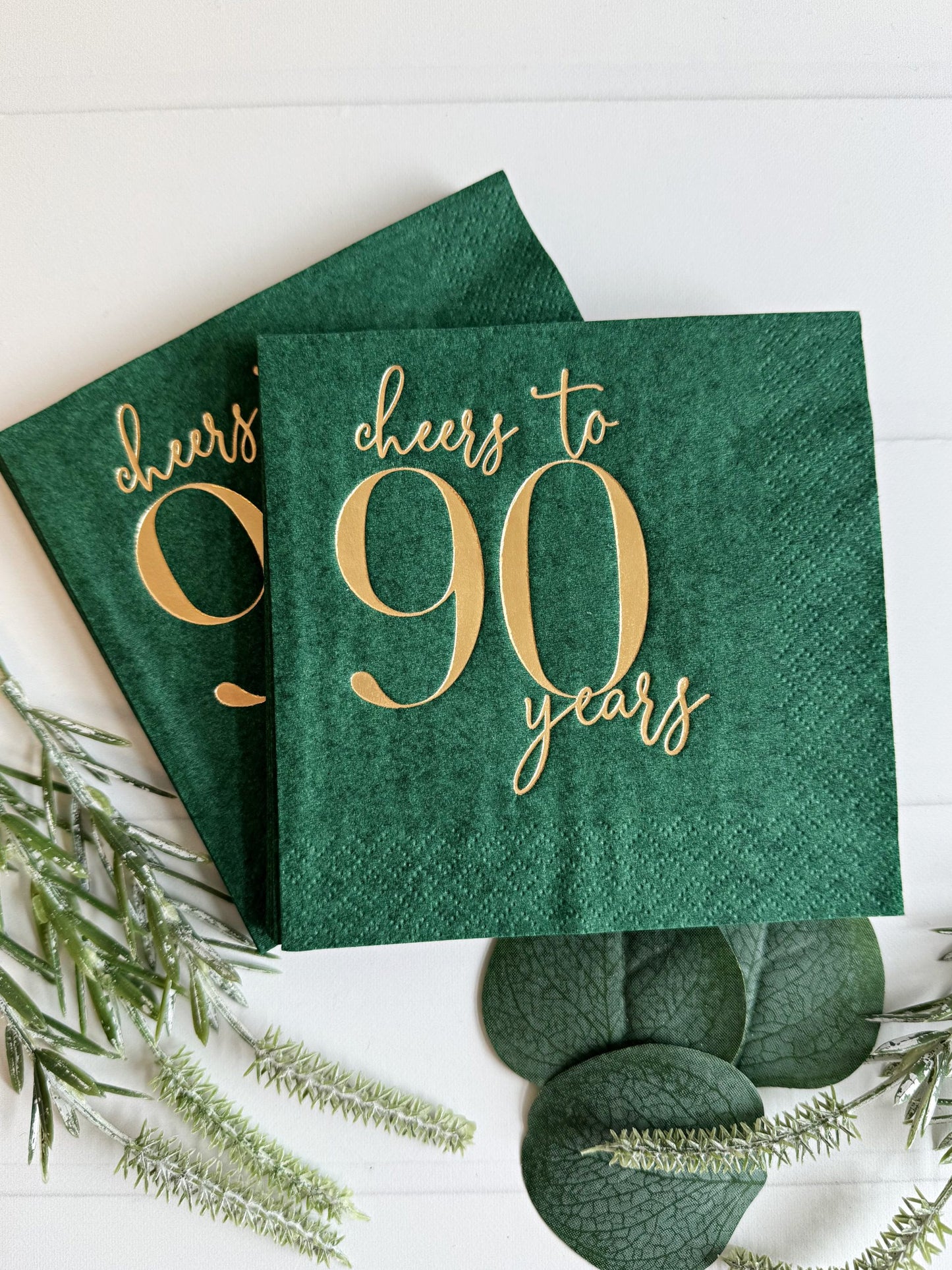 Cheers to 90 Years Cocktail Napkins Gold & Forest Green - Set of 16