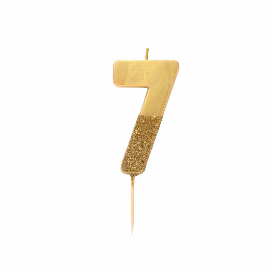 Gold Glitter Number 7 Birthday Candle - 7th Birthday Cake Topper | EnFete Party