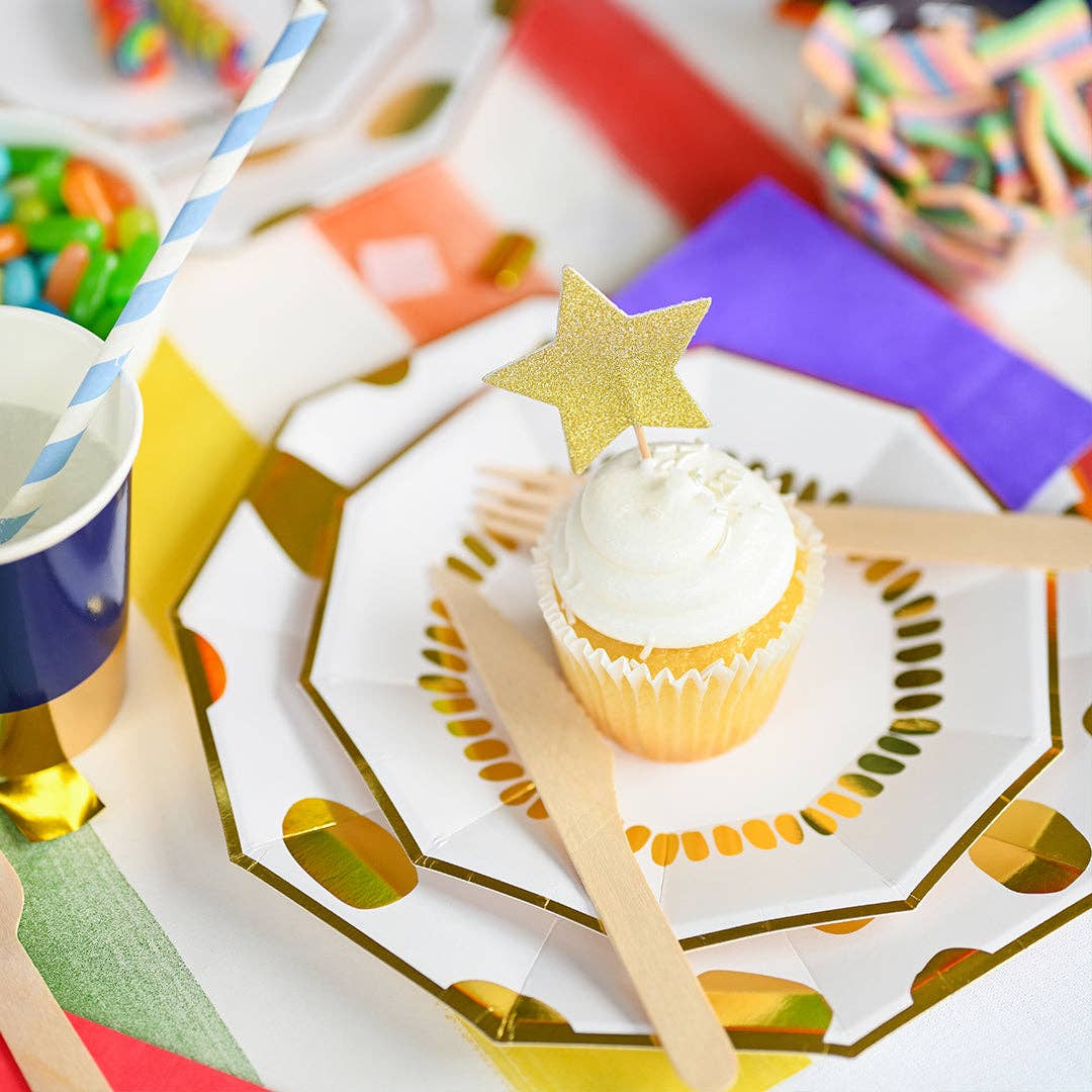 Navy Blue and Gold Party Cups - 9 oz Paper Cups, 10 Pack