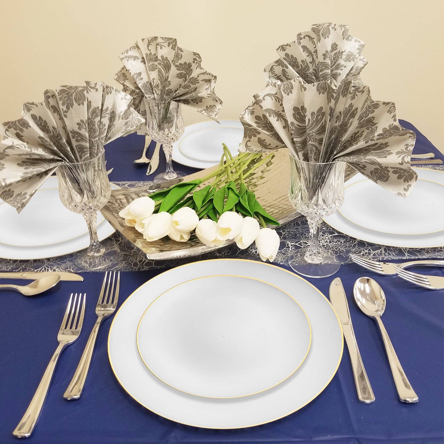 White with Gold Dessert Plates - Plastic