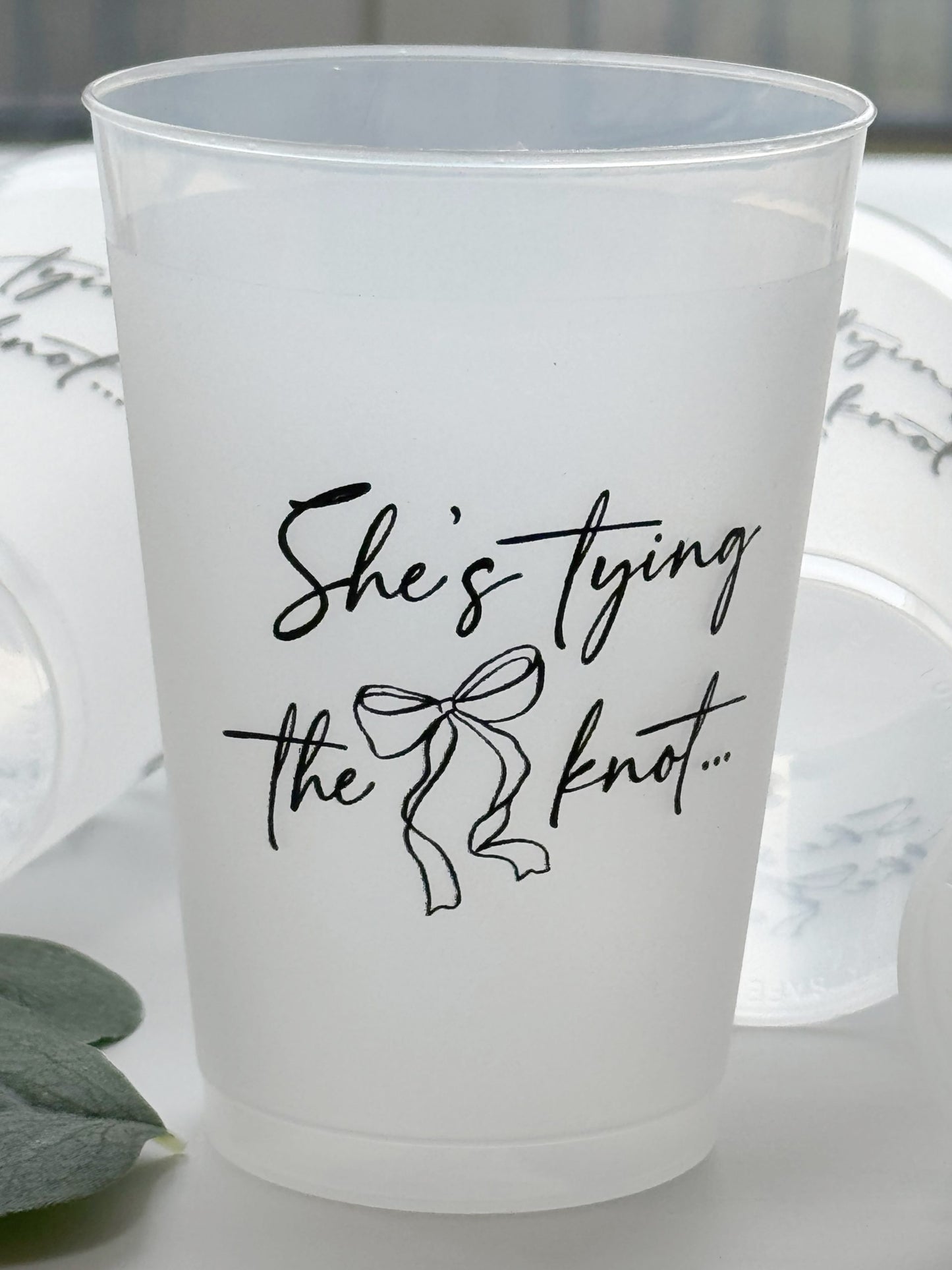 She's Tying the Knot Frosted Cups - Black on 12 Ounce Plastic Cups