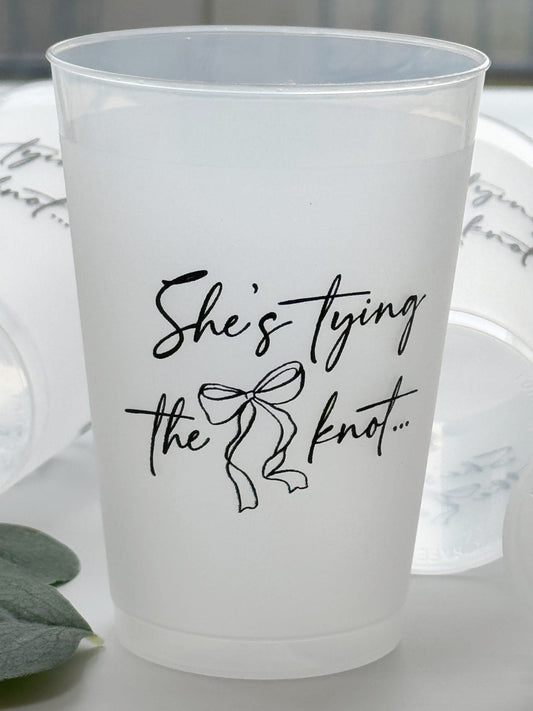 She's Tying the Knot Frosted Cups - Black on 12 Ounce Plastic Cups | EnFete Party
