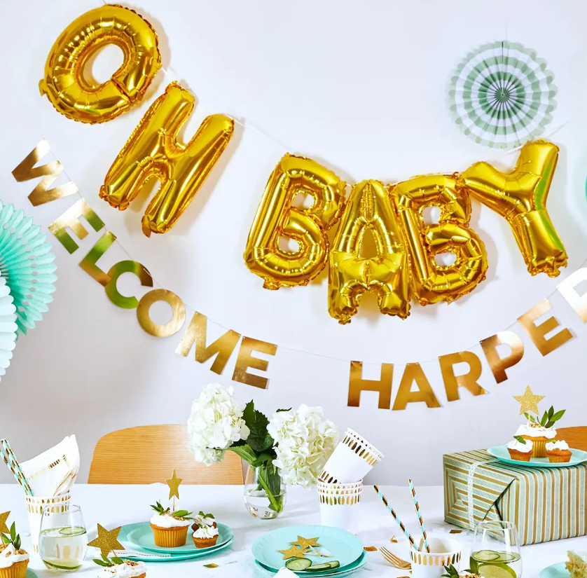 Oh Baby Gold Foil Balloon Banner - Baby Shower Decorations