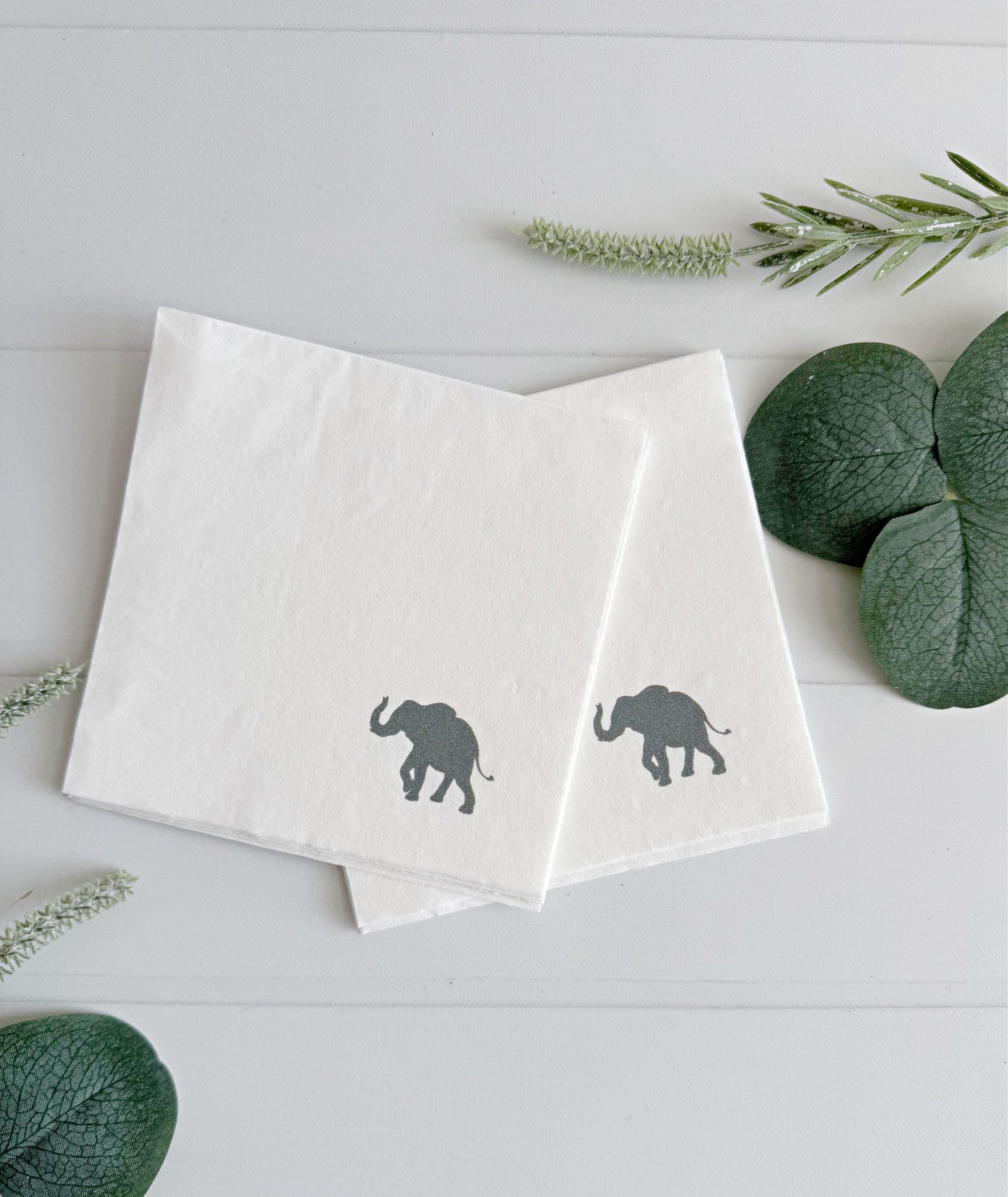 Elephant Safari Cocktail Napkins - Grey White Baby Shower Birthday Jungle Animal Party