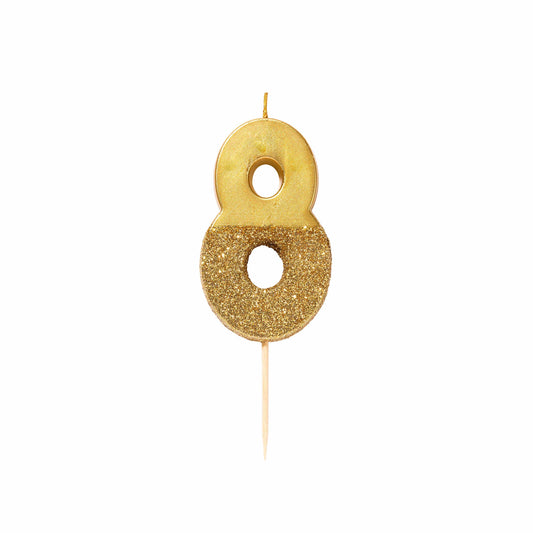 Gold Glitter Number 8 Birthday Candle - 8th Birthday Cake Topper | EnFete Party