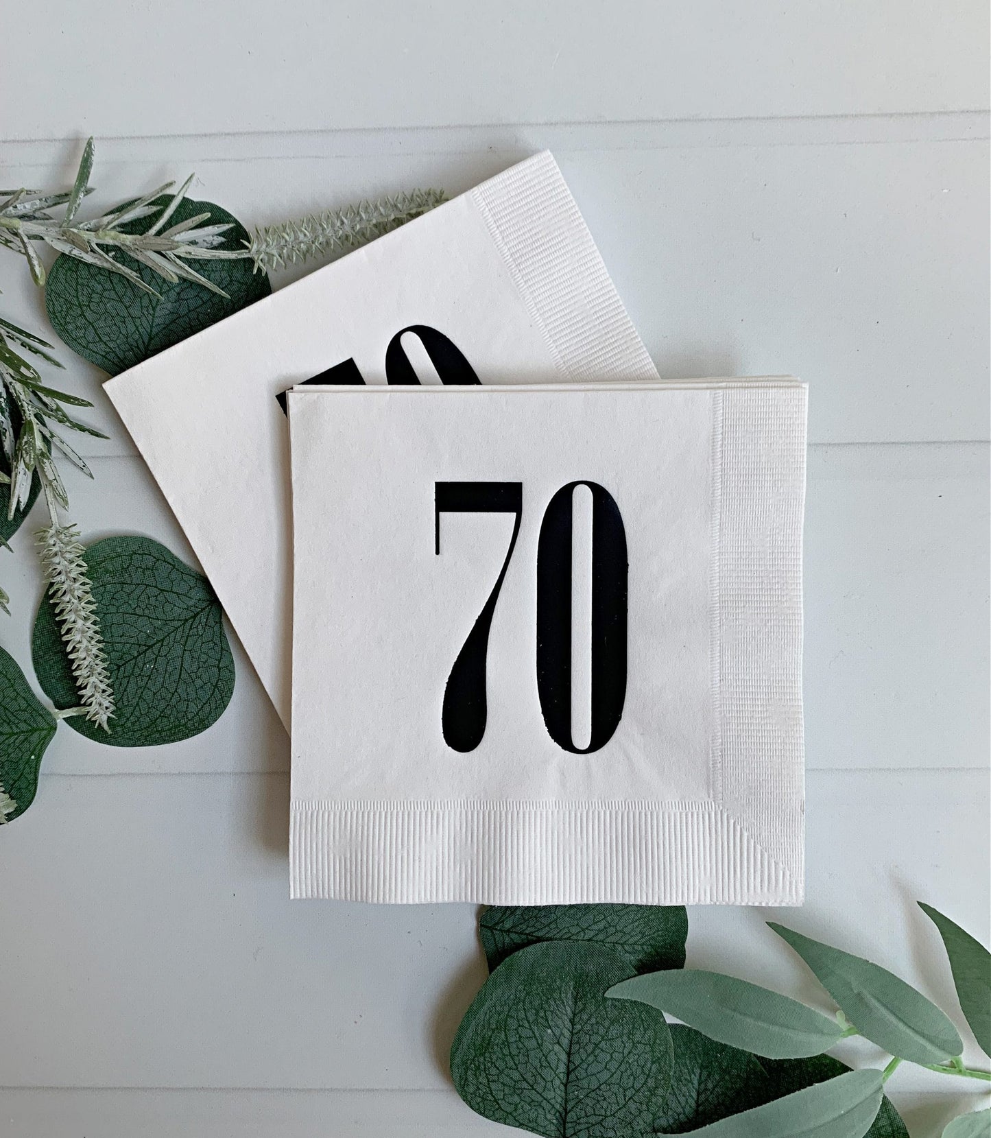 70th Birthday Cocktail Napkins White Black Foil - Seventy Party Supplies | EnFete Party
