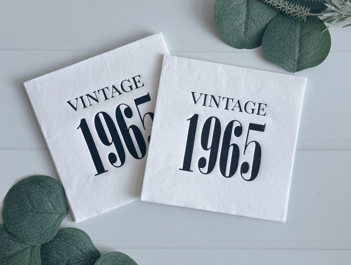Vintage 1965 Cocktail Napkins Black & White Birthday Party Decor | EnFete Party
