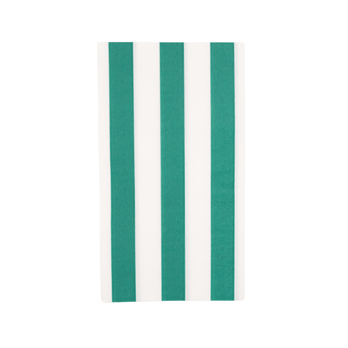 Teal and white striped paper dinner napkin on a white background