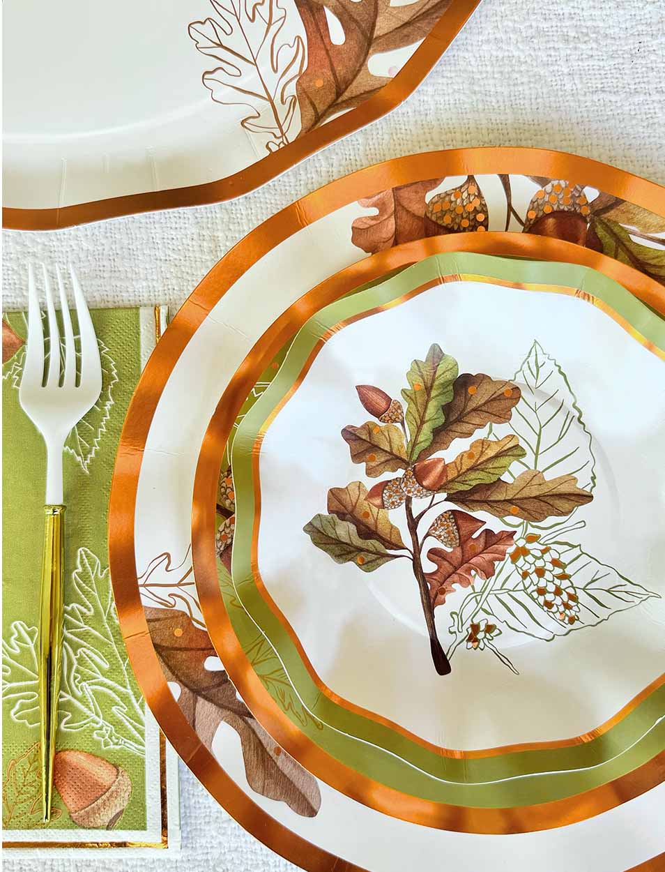 Fall Acorn and Oak Paper Dessert and Appetizer Plates | EnFete Party